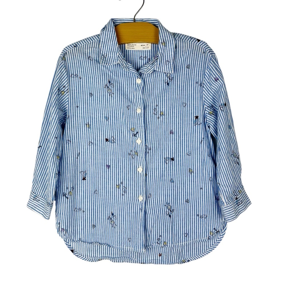 Zara Girls Striped Button Down Shirt Hearts Stars Size 6